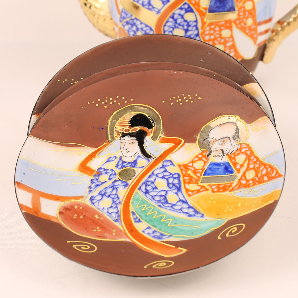 Japanse Satsuma Stijl Theeset met Draken Theepot – Eggshell Porselein & Moriage Decor – Showa Periode