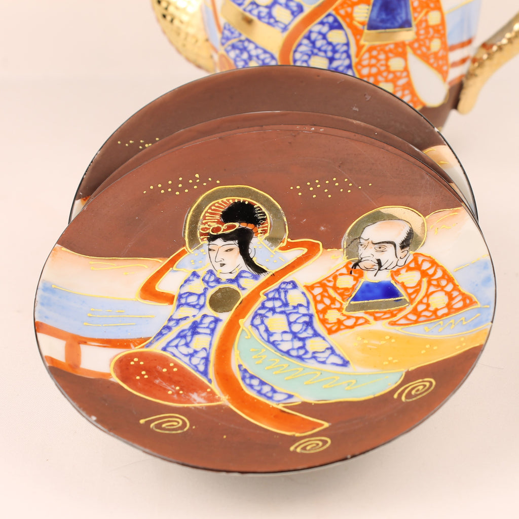Japanse Satsuma Stijl Theeset met Draken Theepot – Eggshell Porselein & Moriage Decor – Showa Periode