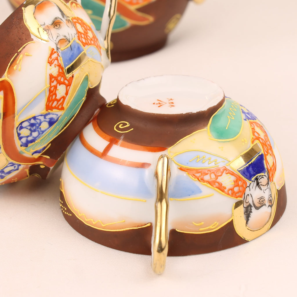 Japanse Satsuma Stijl Theeset met Draken Theepot – Eggshell Porselein & Moriage Decor – Showa Periode