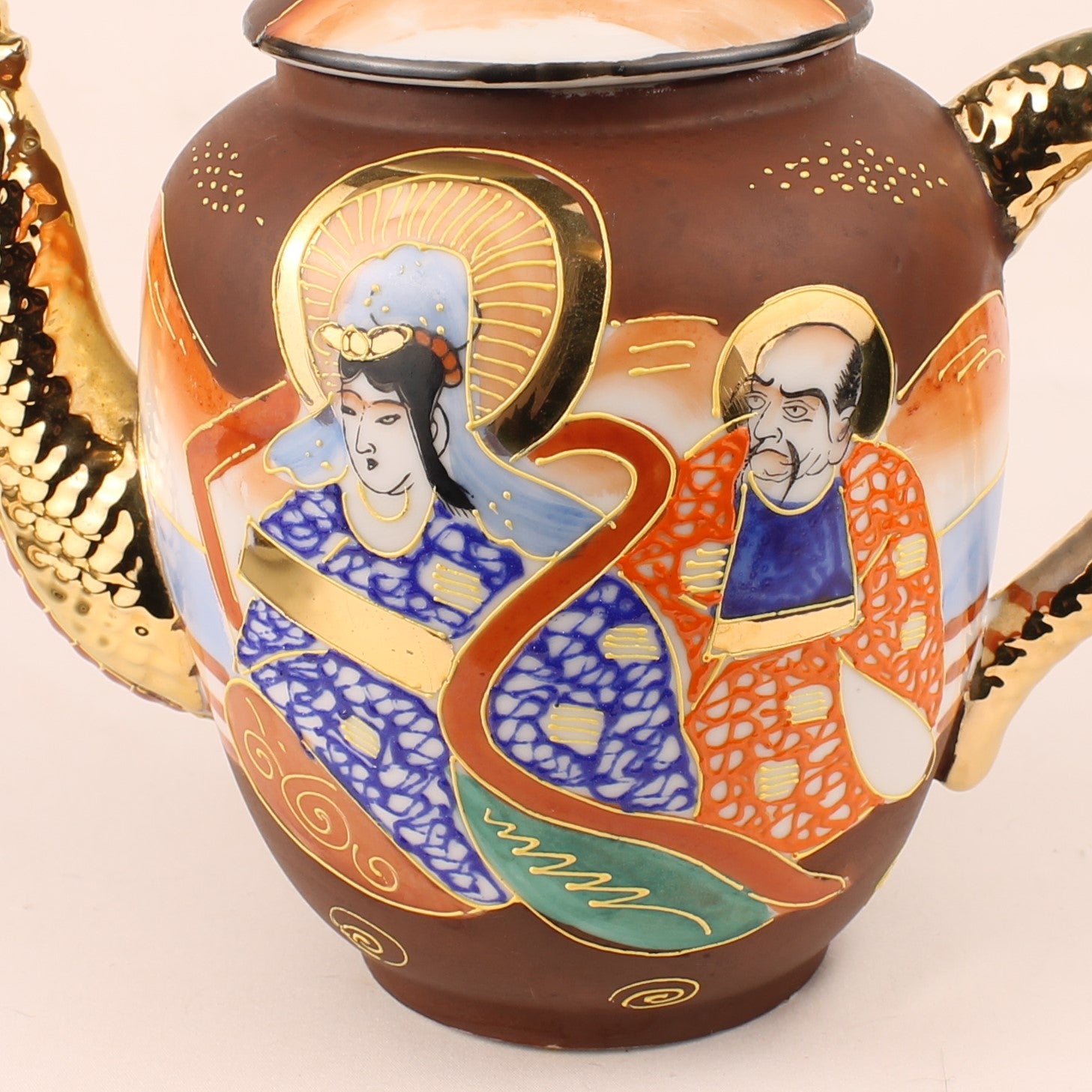 Japanse Satsuma Stijl Theeset met Draken Theepot – Eggshell Porselein & Moriage Decor – Showa Periode