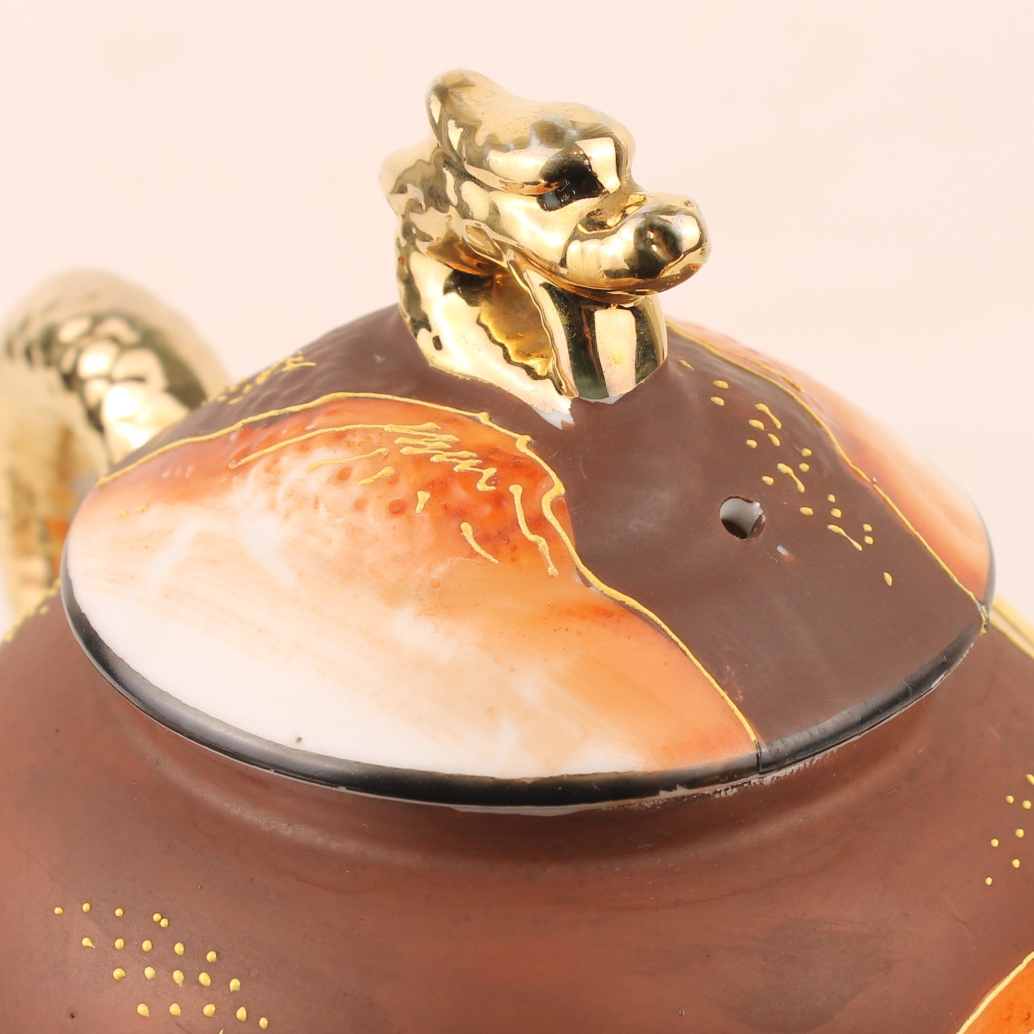 Japanse Satsuma Stijl Theeset met Draken Theepot – Eggshell Porselein & Moriage Decor – Showa Periode