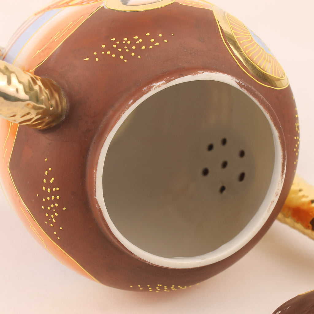 Japanse Satsuma Stijl Theeset met Draken Theepot – Eggshell Porselein & Moriage Decor – Showa Periode