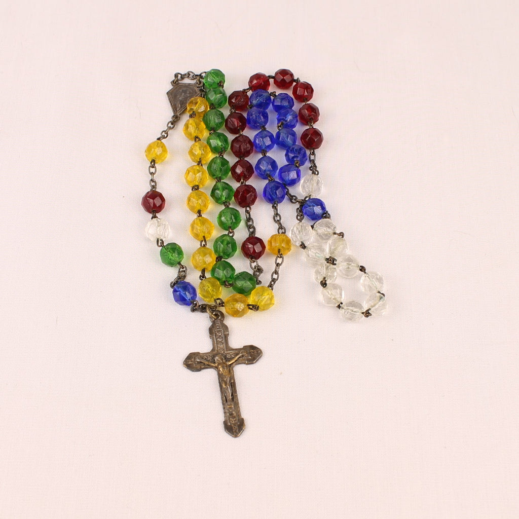 Franse Rozenkrans met Multicolor Glaskralen en Kruis