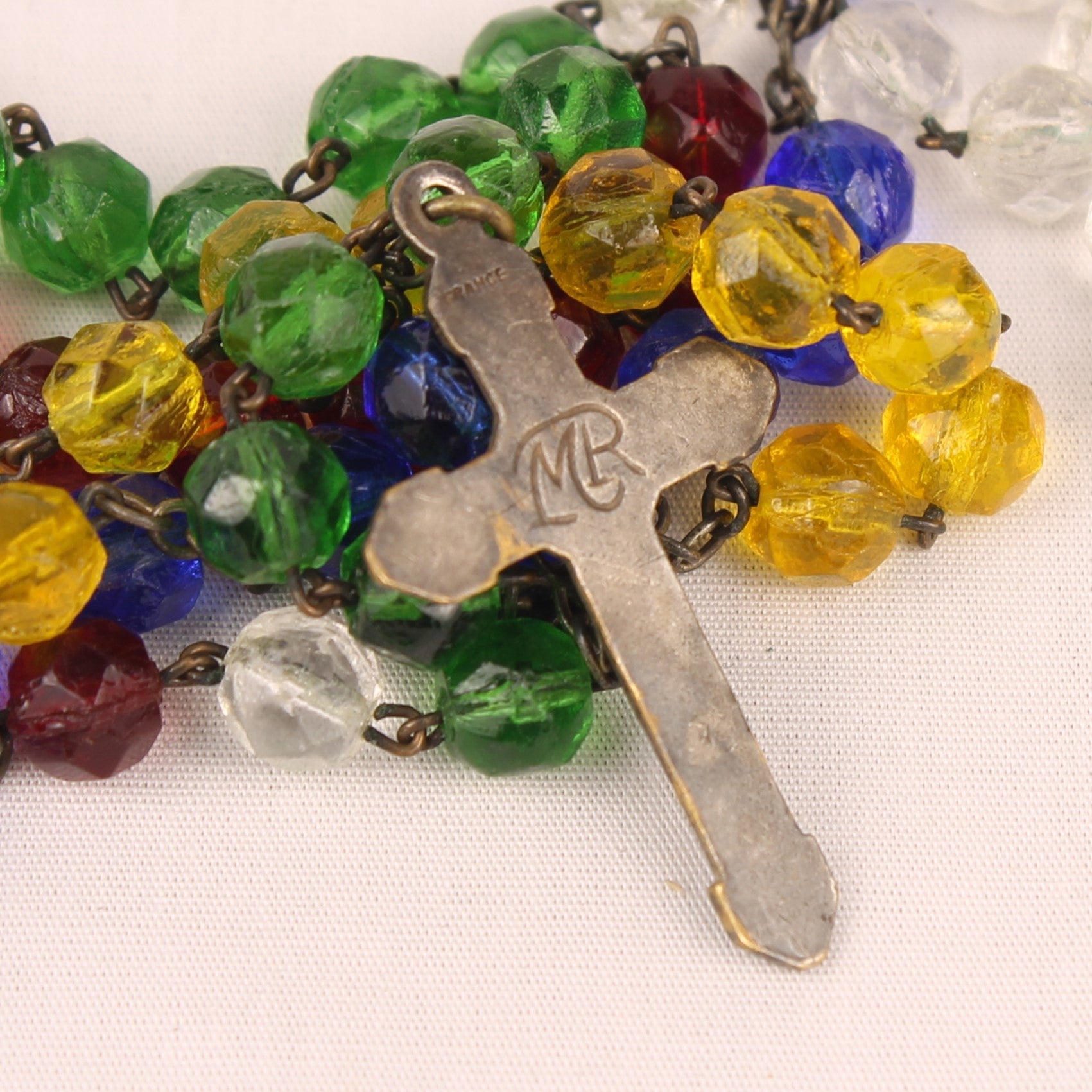 Franse Rozenkrans met Multicolor Glaskralen en Kruis