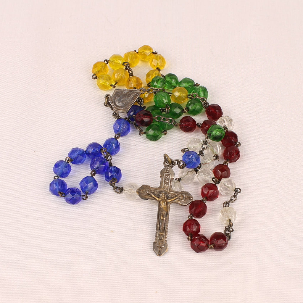 Franse Rozenkrans met Multicolor Glaskralen en Kruis