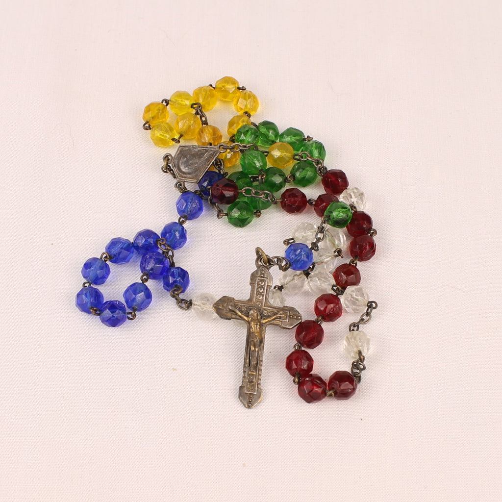Franse Rozenkrans met Multicolor Glaskralen en Kruis