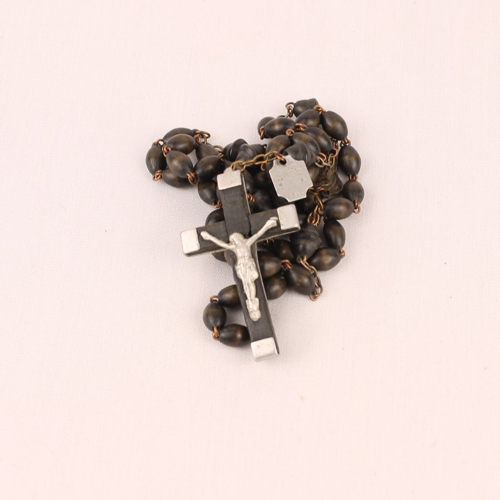 Franse Rozenkrans met Houten Kralen en Crucifix