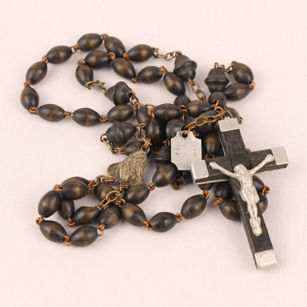 Franse Rozenkrans met Houten Kralen en Crucifix