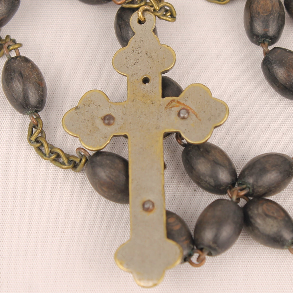 Rozenkrans met Houten Kralen en Metalen Kruis met Inleg ca 1920–1950