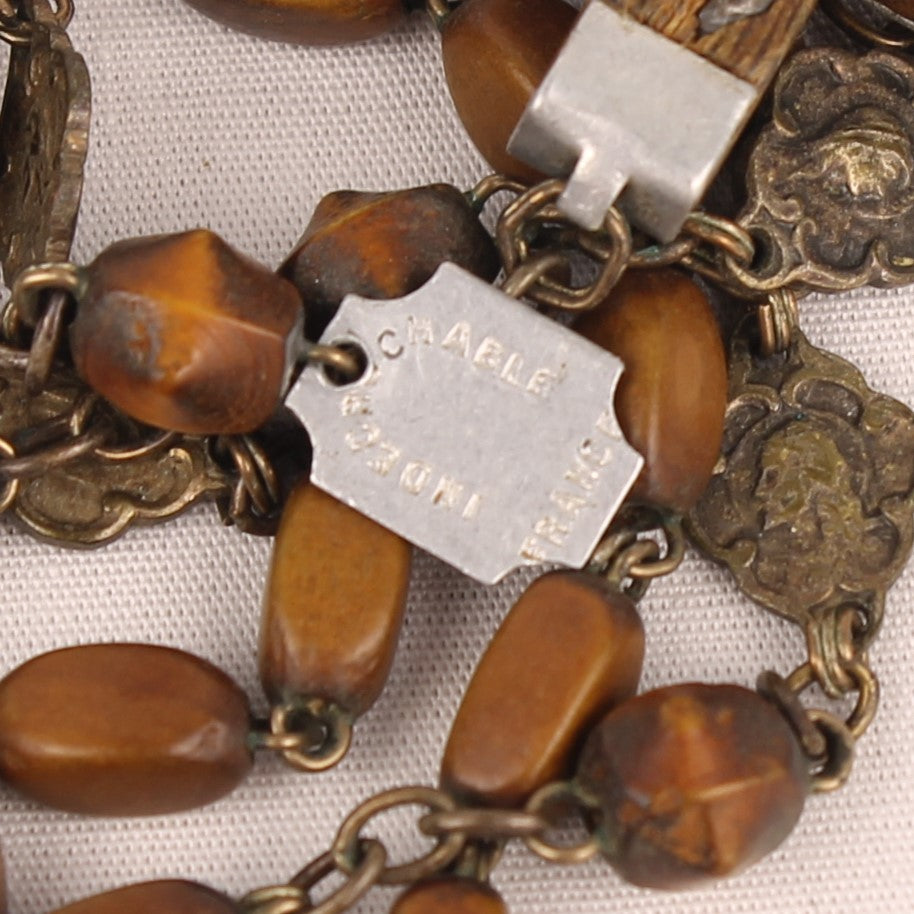 Franse Rozenkrans met Houten Kralen en Kruis met Metalen Omlijsting ca 1940–1960