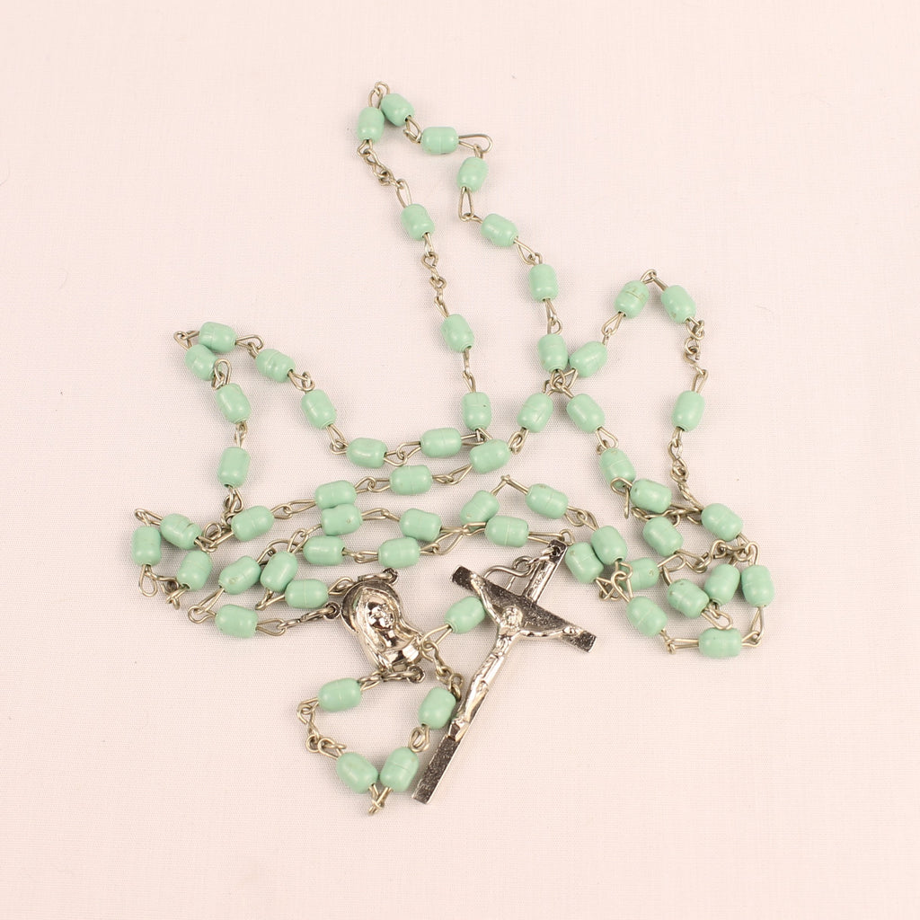 Italiaanse rozenkrans met mintgroene kralen en crucifix