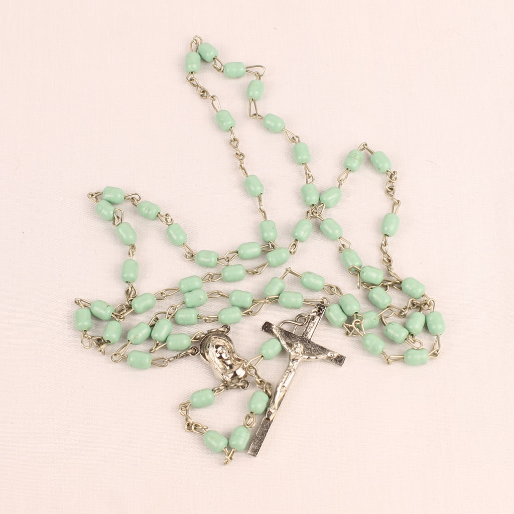 Italiaanse rozenkrans met mintgroene kralen en crucifix