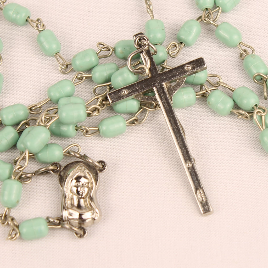 Italiaanse rozenkrans met mintgroene kralen en crucifix