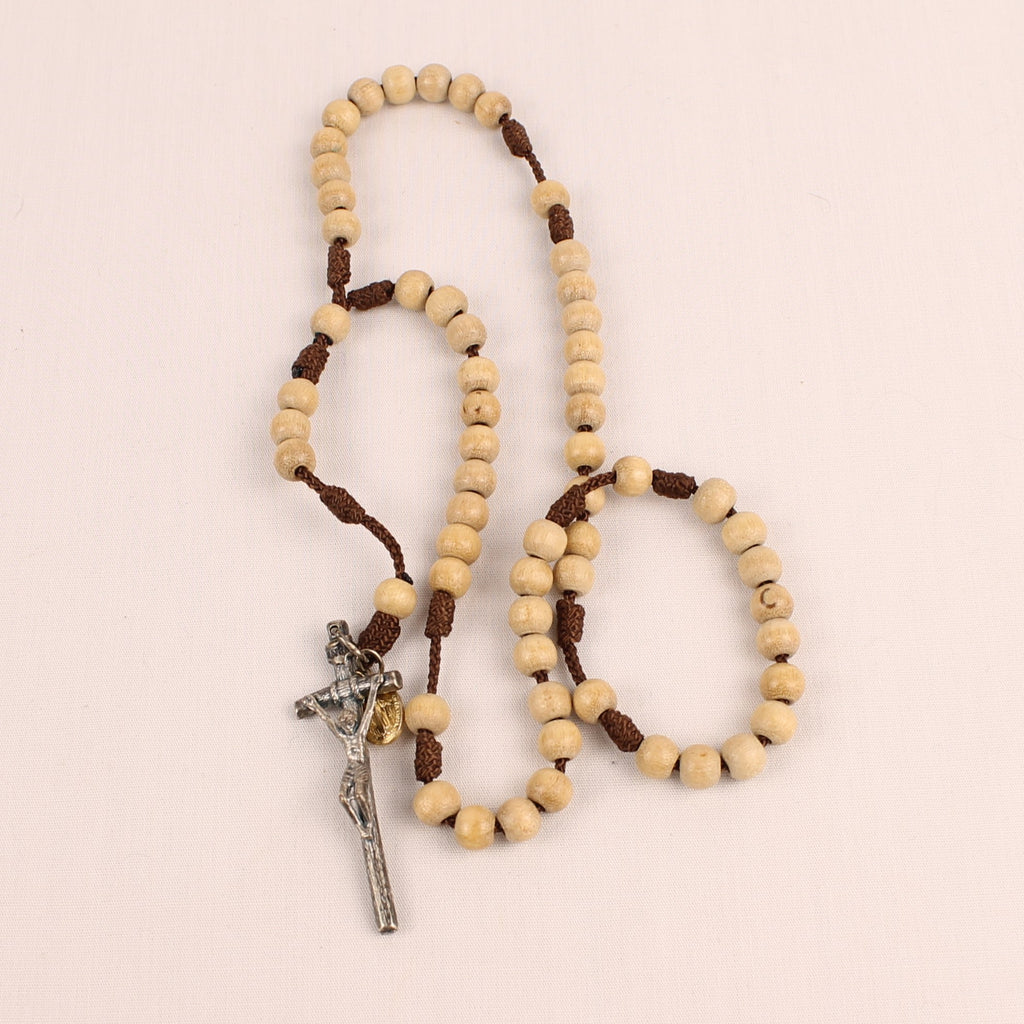 Houten rozenkrans met miraculeuze medaille en crucifix