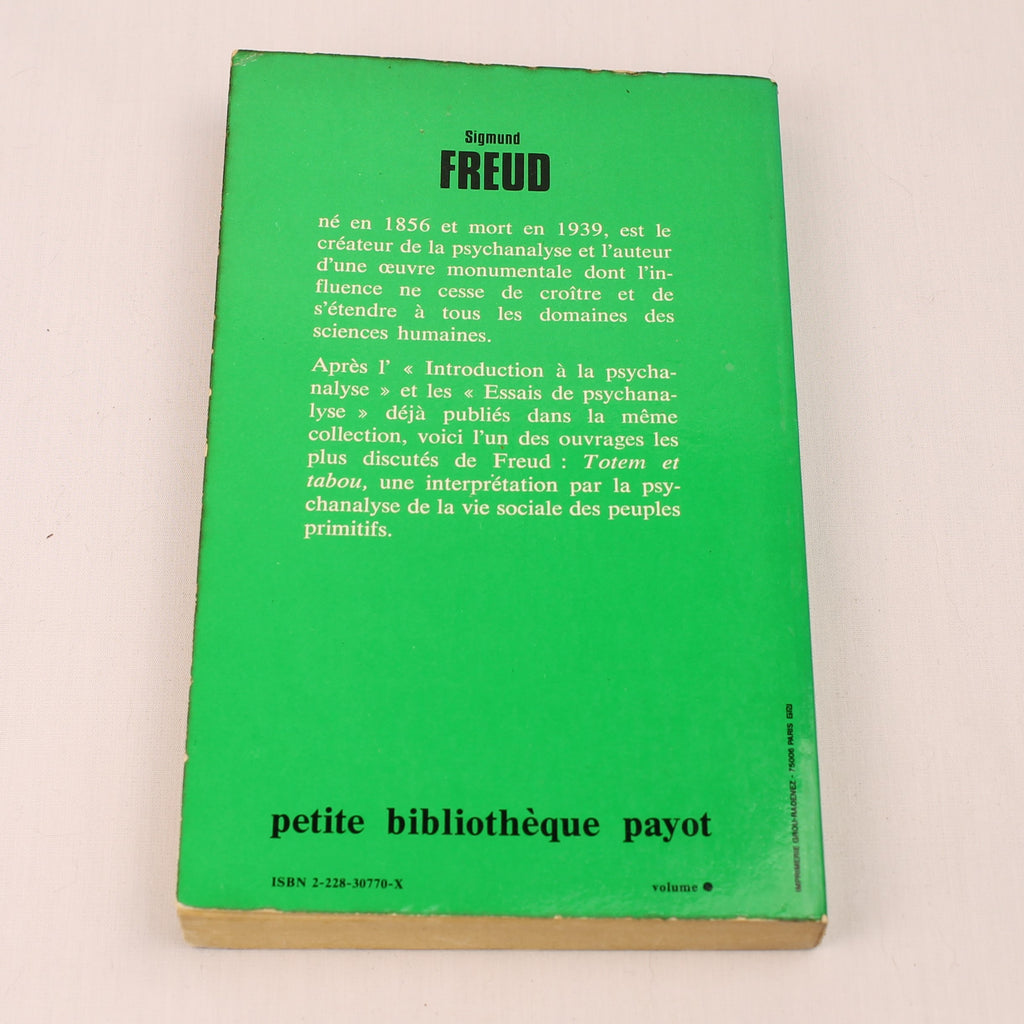 Sigmund Freud - Totem et Tabou - Franse Editie - Petite Bibliothèque Payot
