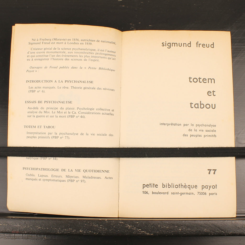 Sigmund Freud - Totem et Tabou - Franse Editie - Petite Bibliothèque Payot