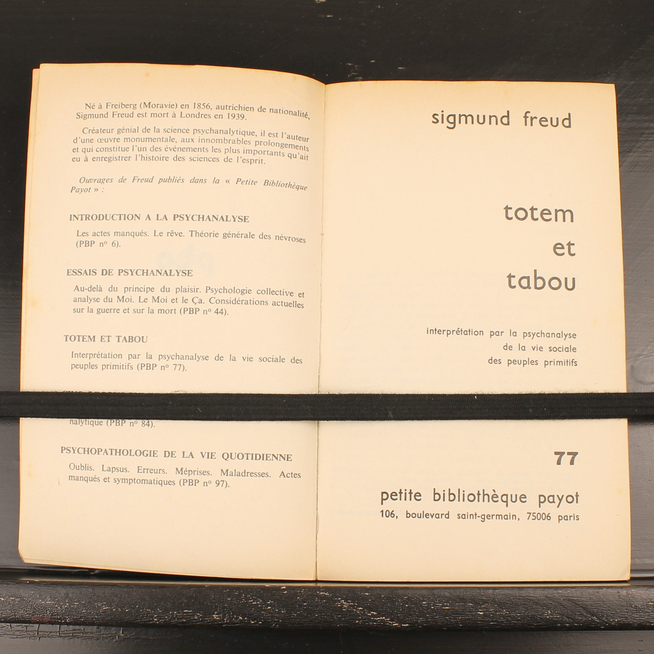 Sigmund Freud - Totem et Tabou - Franse Editie - Petite Bibliothèque Payot