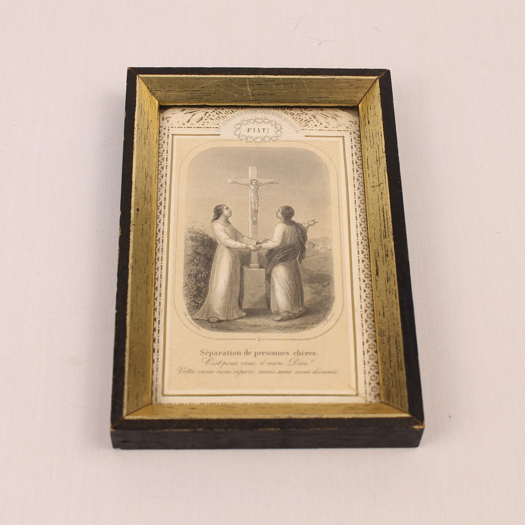 Franse Devotieprent ‘FIAT’ in Lijst – Religieuze Gravure ca. 19e Eeuw