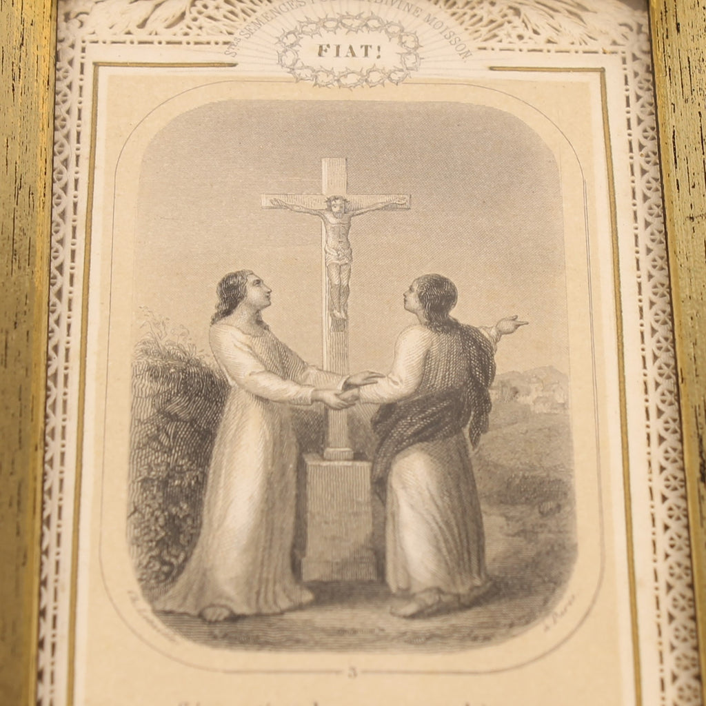 Franse Devotieprent ‘FIAT’ in Lijst – Religieuze Gravure ca. 19e Eeuw