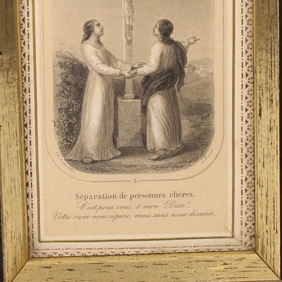 Franse Devotieprent ‘FIAT’ in Lijst – Religieuze Gravure ca. 19e Eeuw