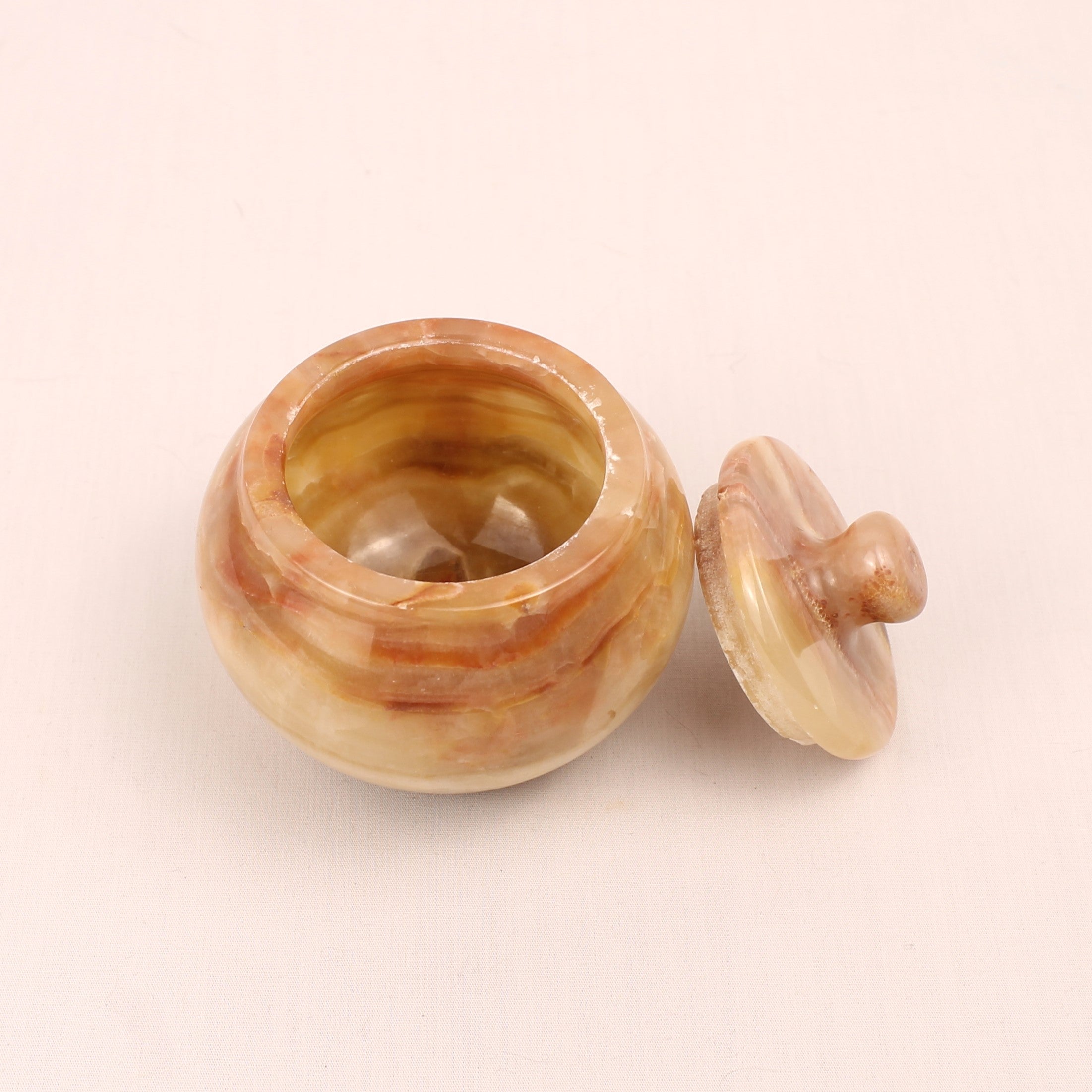 Onyx Marmeren Potje met Deksel – Warm Honingkleurig Natuursteen