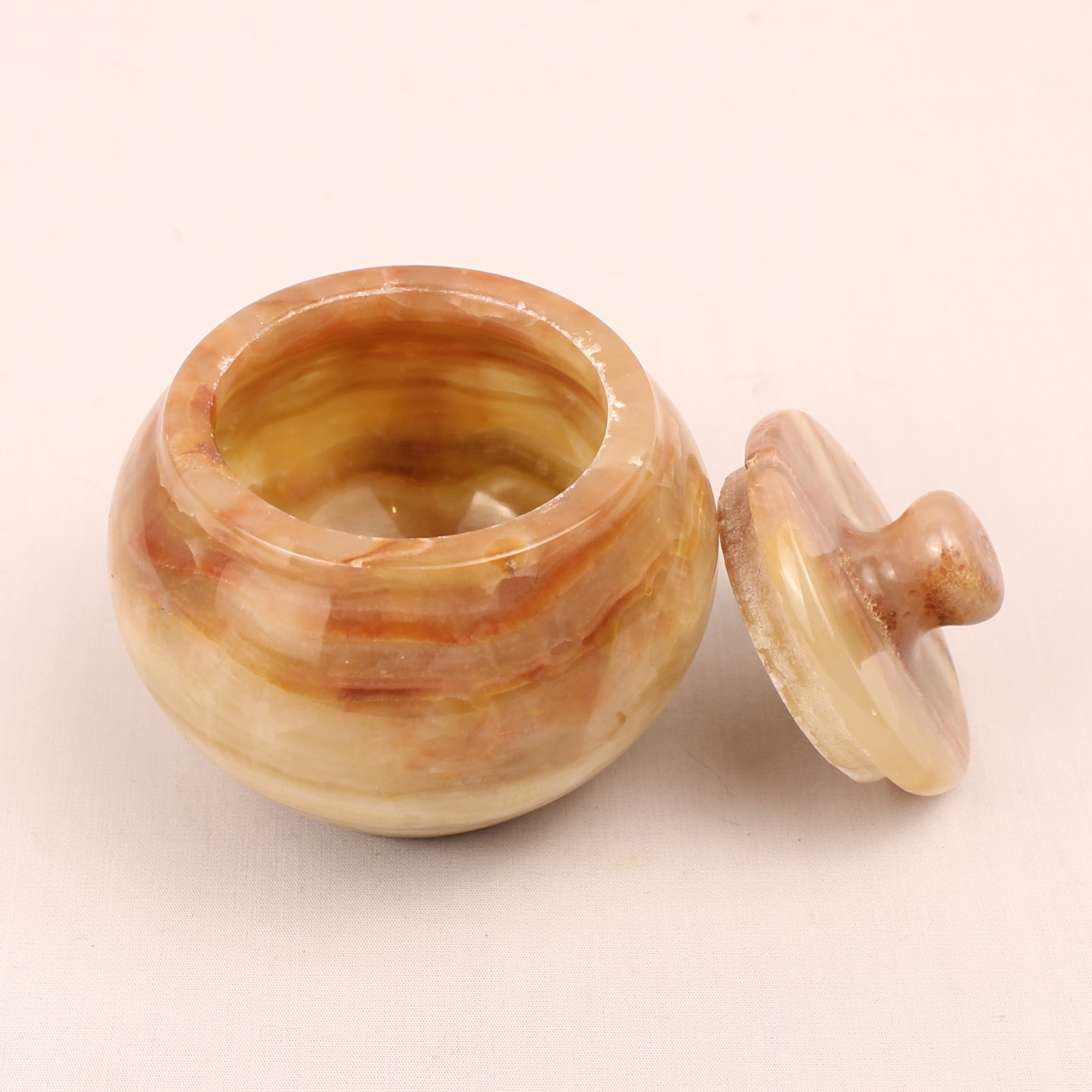 Onyx Marmeren Potje met Deksel – Warm Honingkleurig Natuursteen
