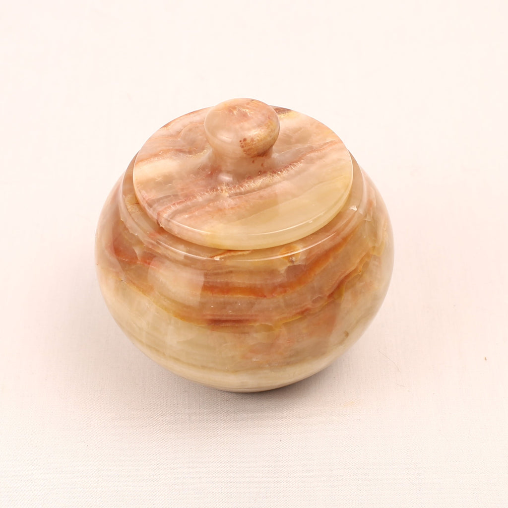 Onyx Marmeren Potje met Deksel – Warm Honingkleurig Natuursteen