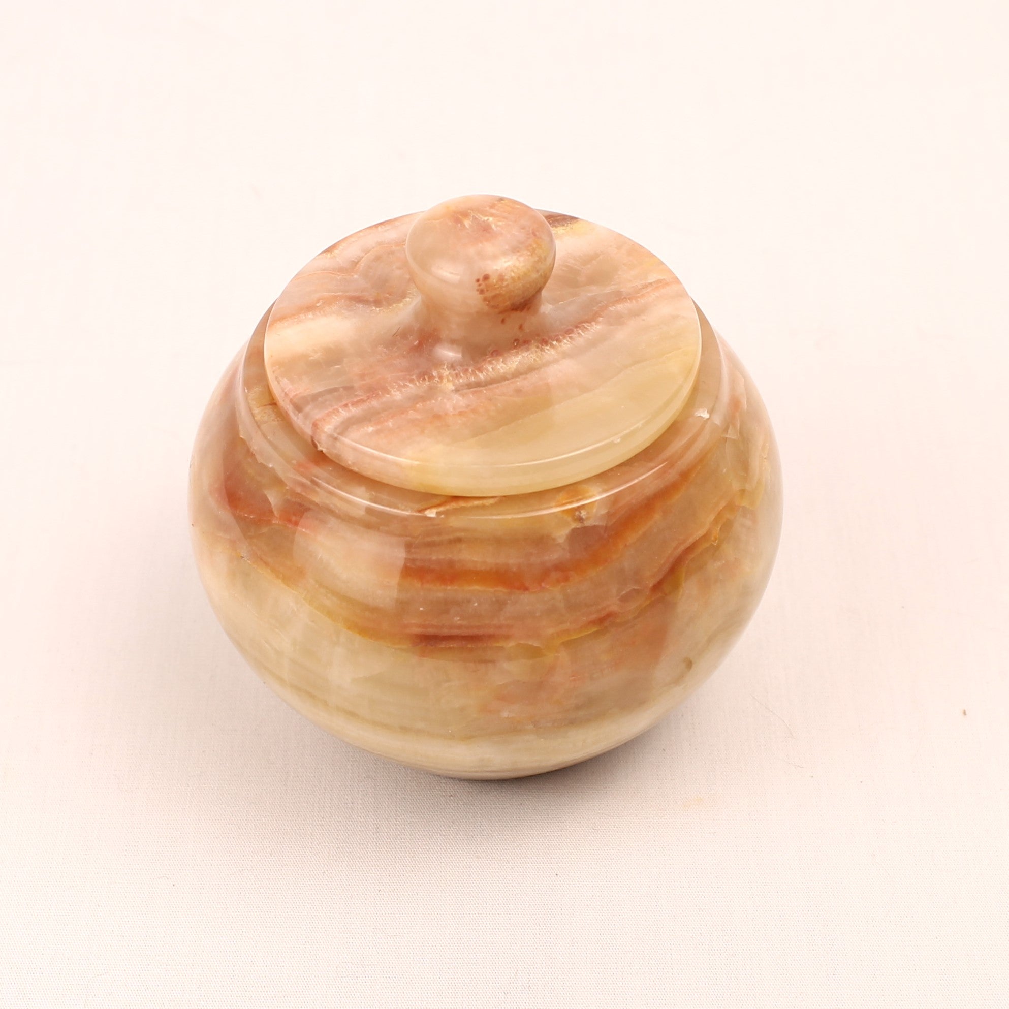 Onyx Marmeren Potje met Deksel – Warm Honingkleurig Natuursteen