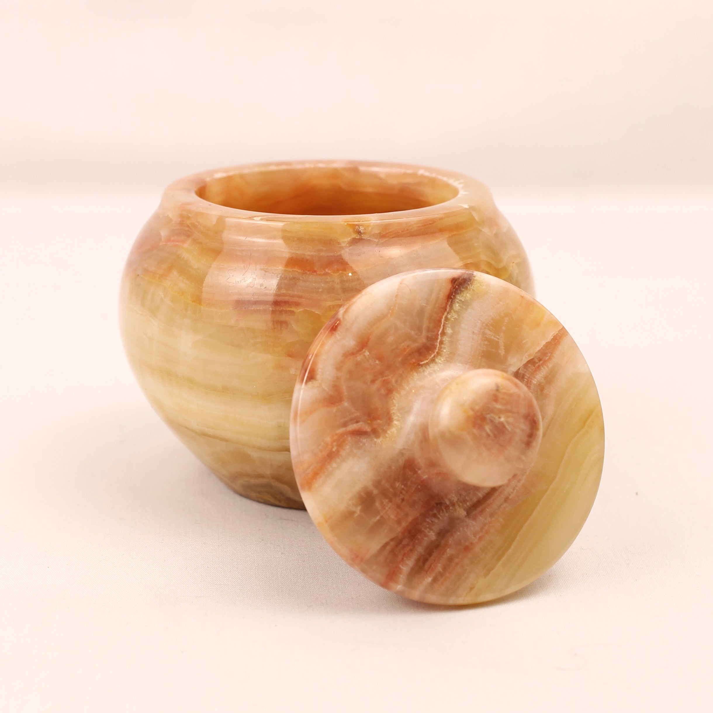 Onyx Marmeren Potje met Deksel – Warm Honingkleurig Natuursteen