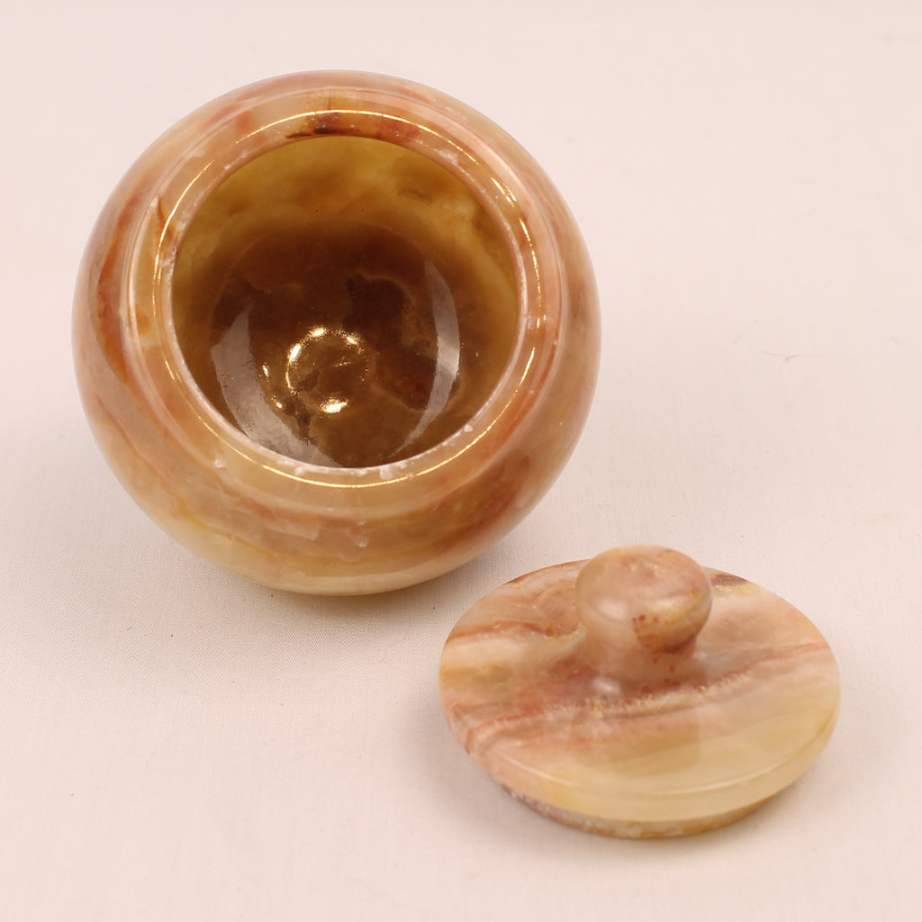 Onyx Marmeren Potje met Deksel – Warm Honingkleurig Natuursteen
