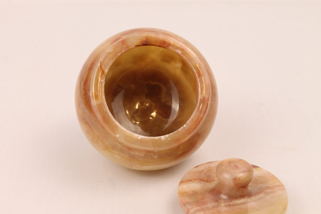 Onyx Marmeren Potje met Deksel – Warm Honingkleurig Natuursteen