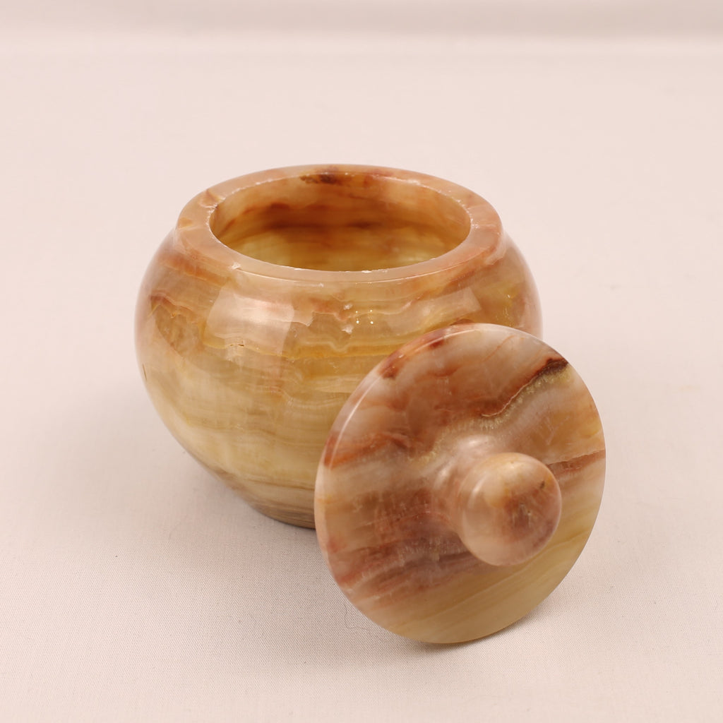 Onyx Marmeren Potje met Deksel – Warm Honingkleurig Natuursteen