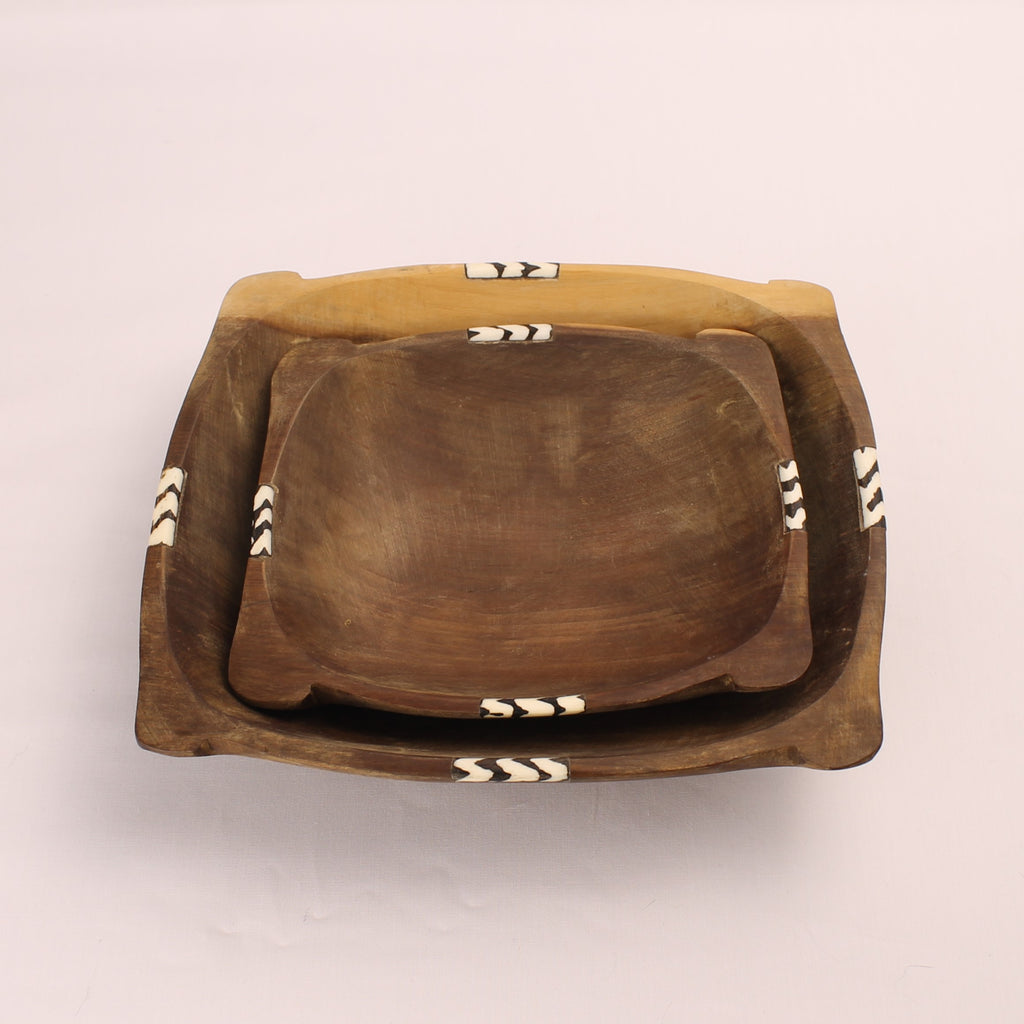 Handgesneden Houten Schaaltjes met Inleg (2) – Vintage Afrikaans – Nesting Set