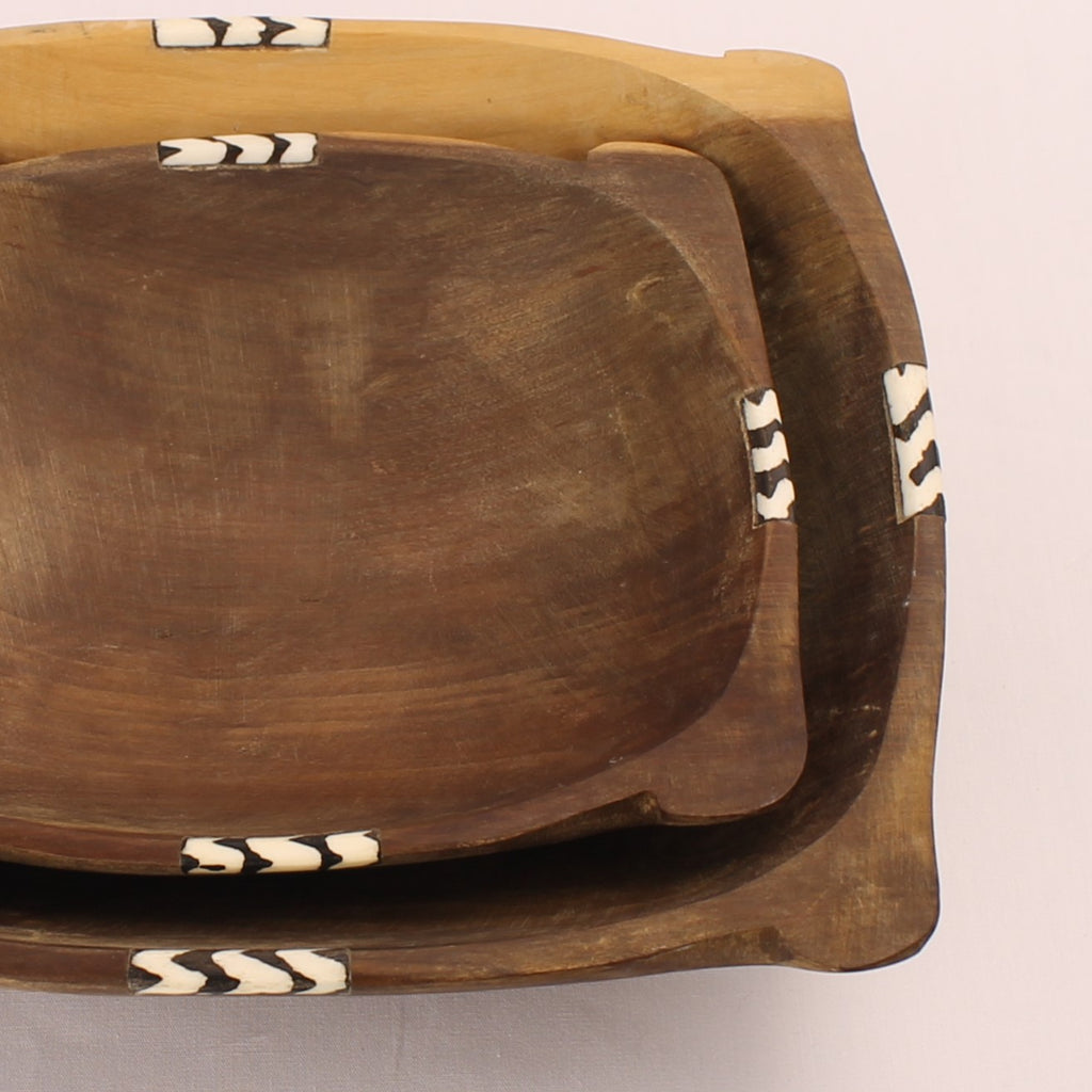 Handgesneden Houten Schaaltjes met Inleg (2) – Vintage Afrikaans – Nesting Set
