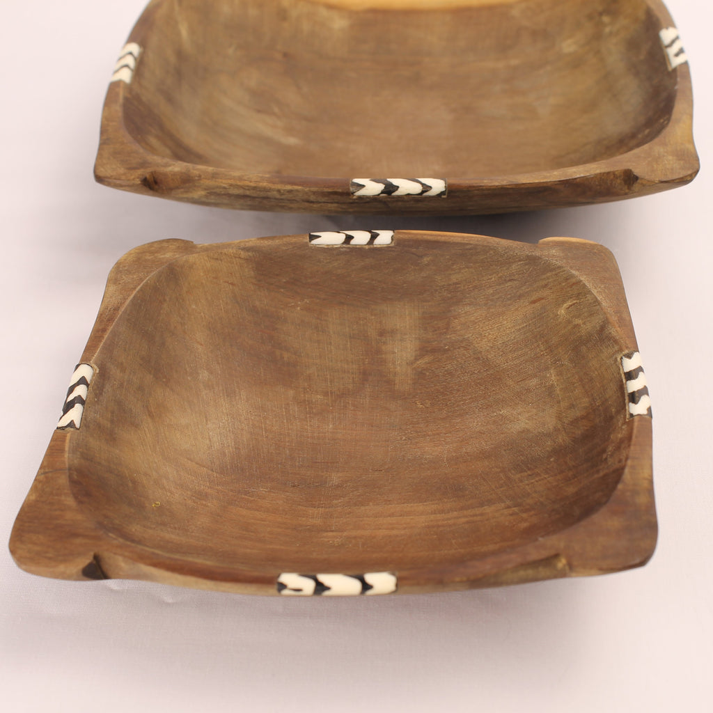 Handgesneden Houten Schaaltjes met Inleg (2) – Vintage Afrikaans – Nesting Set