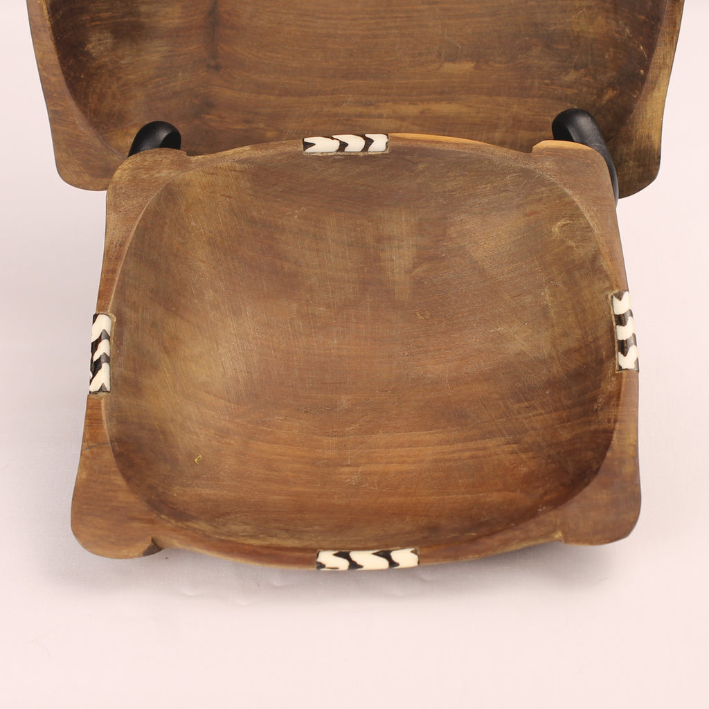 Handgesneden Houten Schaaltjes met Inleg (2) – Vintage Afrikaans – Nesting Set
