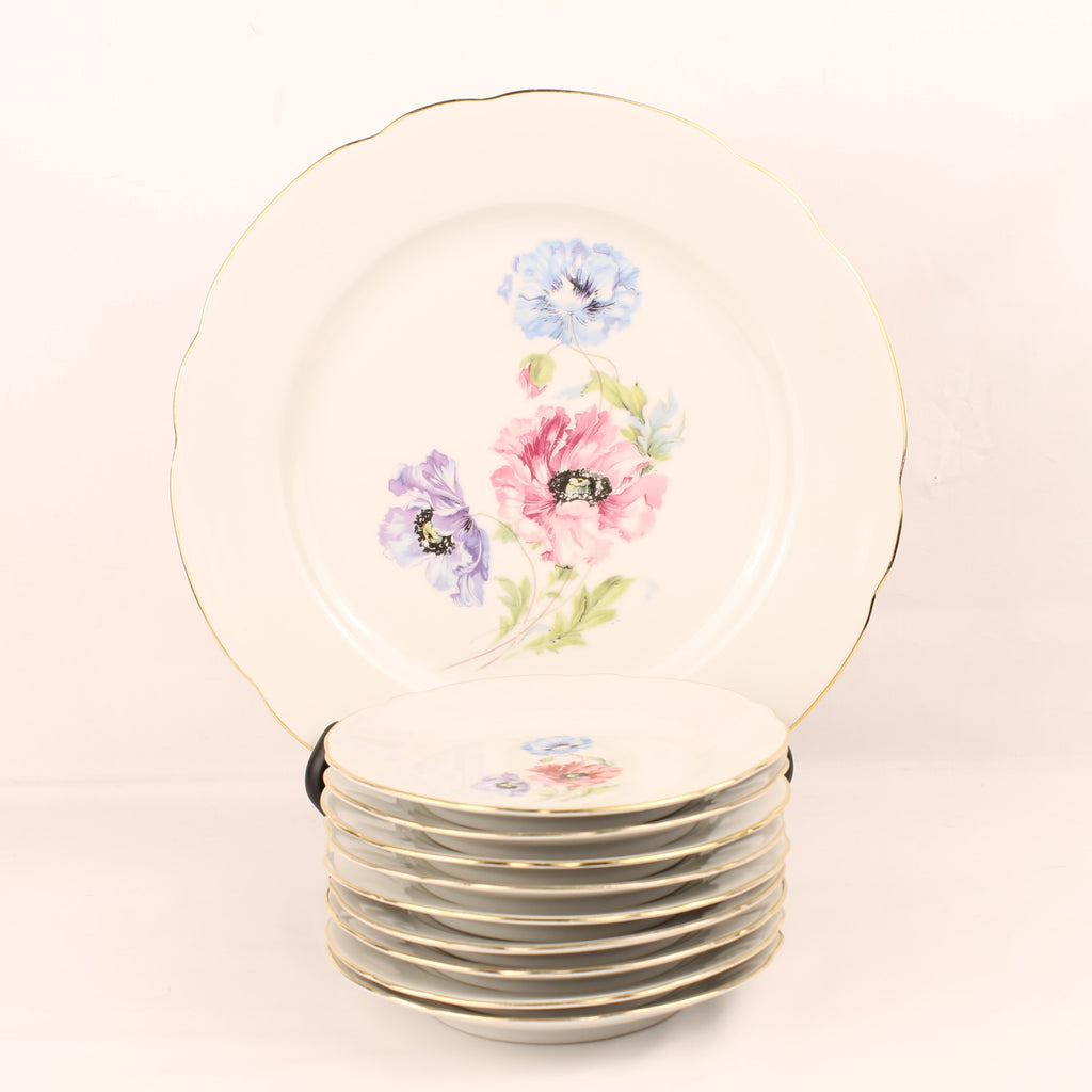 Schumann Arzberg Bavaria Gebaksset - 10-delig - Bloemendecor - ca. 1930–1950