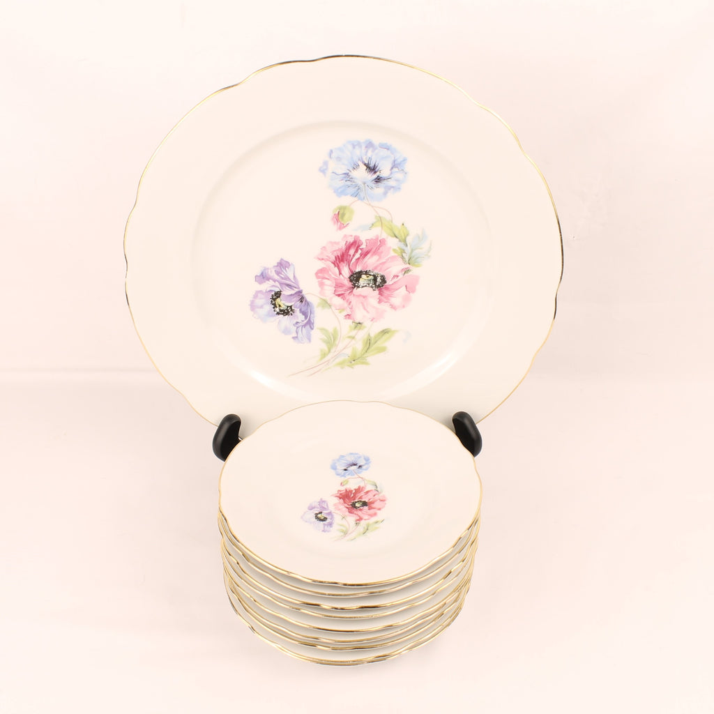 Schumann Arzberg Bavaria Gebaksset - 10-delig - Bloemendecor - ca. 1930–1950