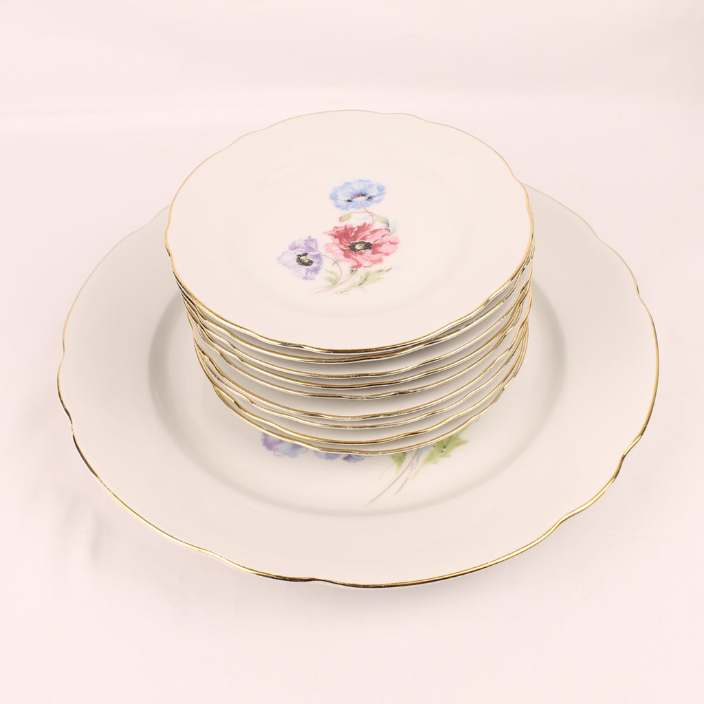 Schumann Arzberg Bavaria Gebaksset - 10-delig - Bloemendecor - ca. 1930–1950