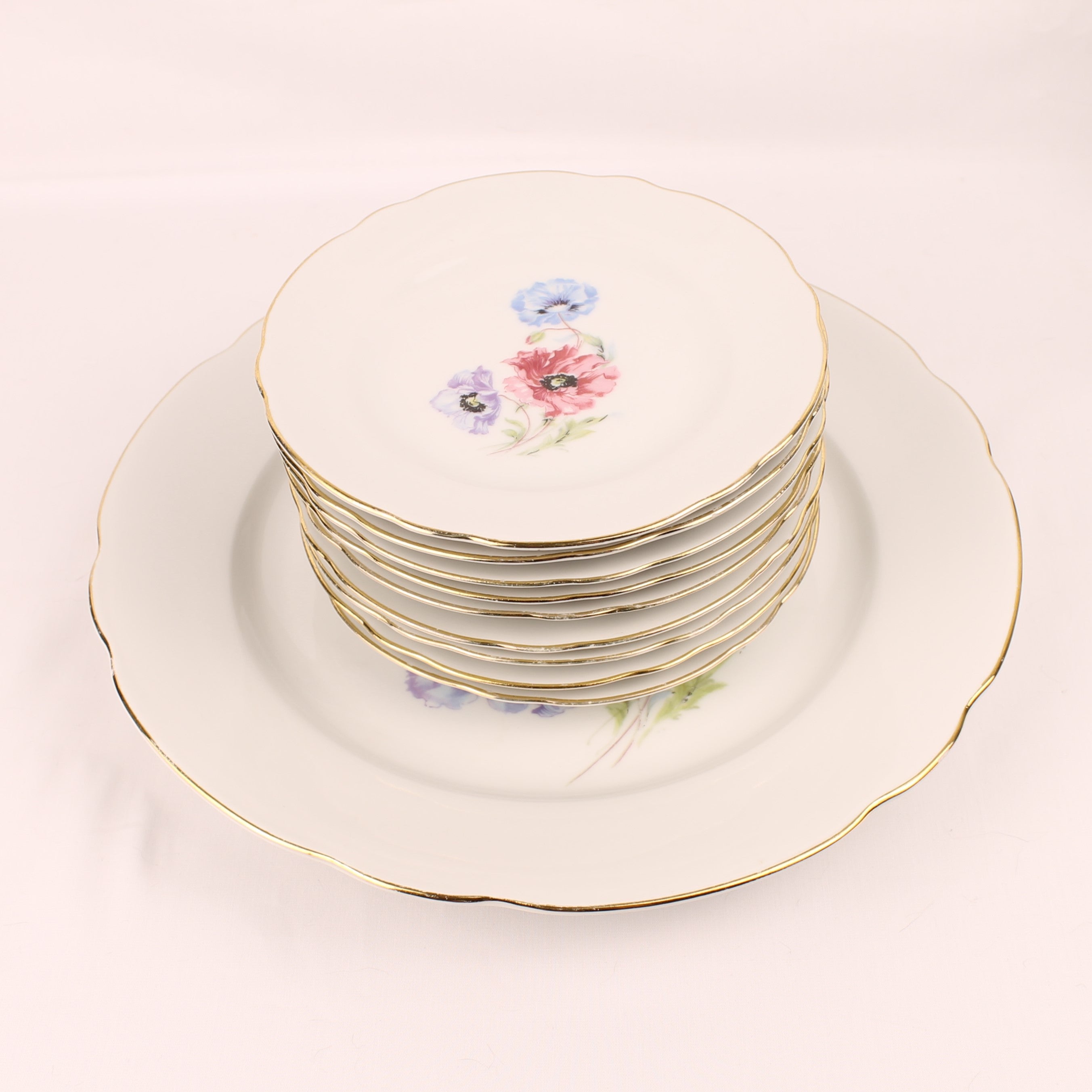 Schumann Arzberg Bavaria Gebaksset - 10-delig - Bloemendecor - ca. 1930–1950