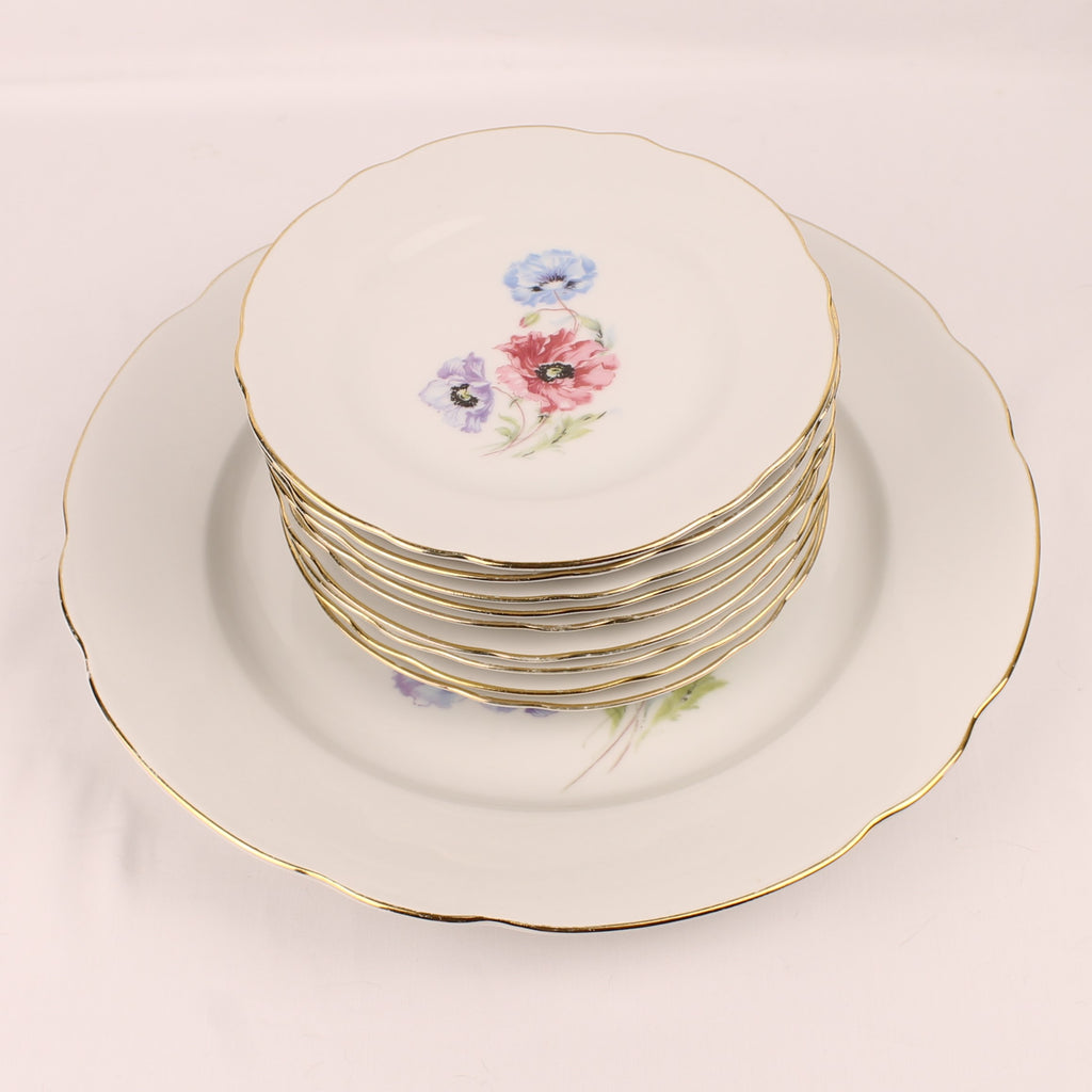 Schumann Arzberg Bavaria Gebaksset - 10-delig - Bloemendecor - ca. 1930–1950