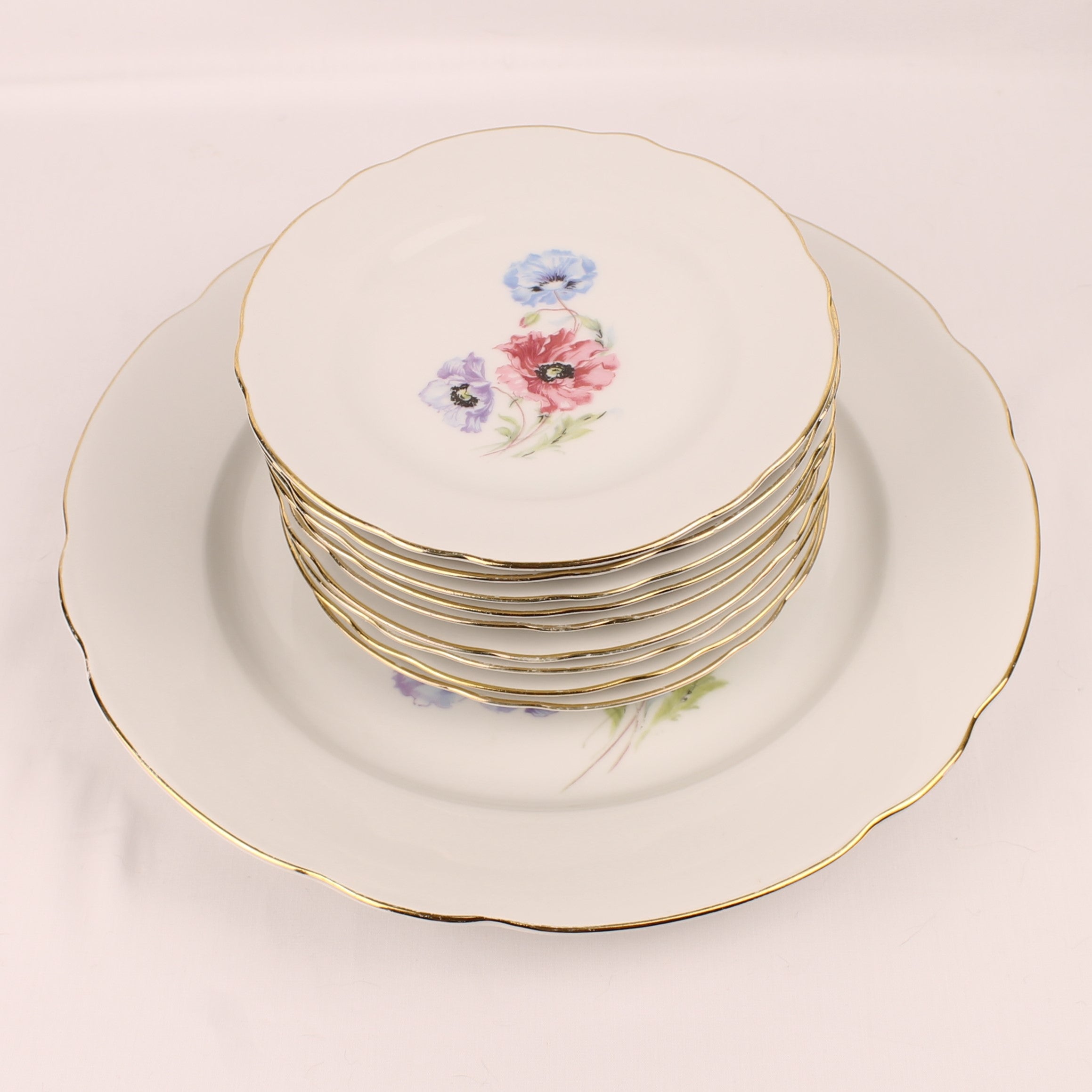 Schumann Arzberg Bavaria Gebaksset - 10-delig - Bloemendecor - ca. 1930–1950