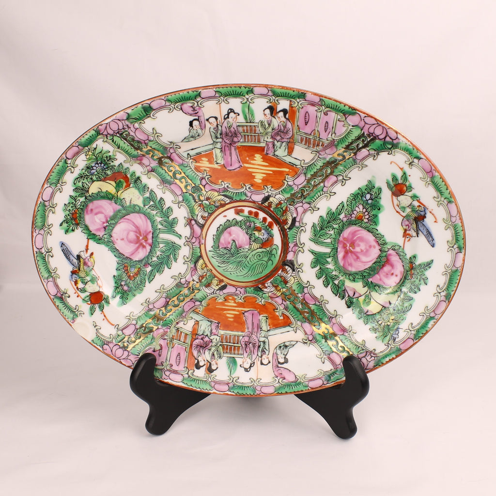 Chinees Ovaal Serveerbord – Rose Medallion – Handbeschilderd – ca. 31 cm