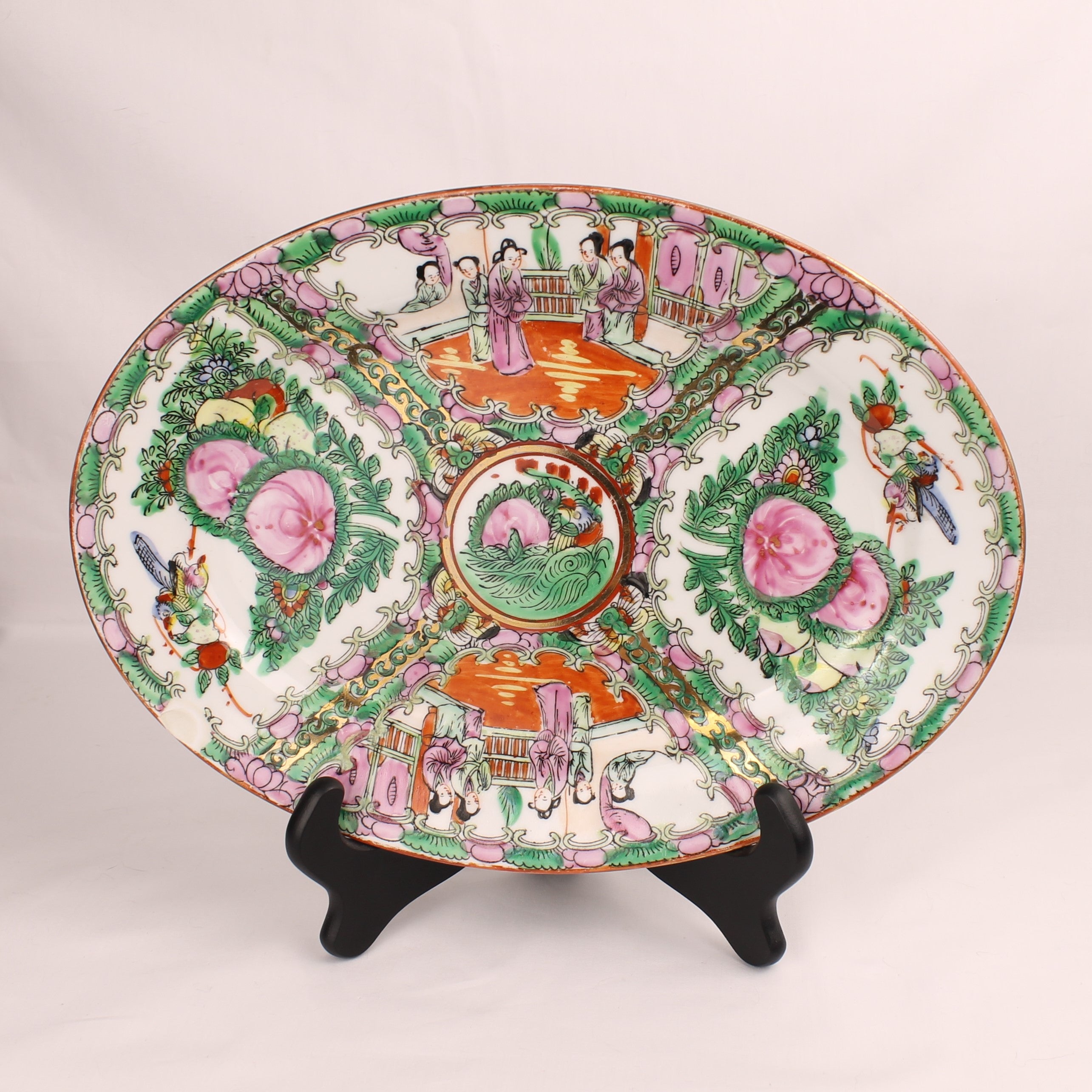 Chinees Ovaal Serveerbord – Rose Medallion – Handbeschilderd – ca. 31 cm