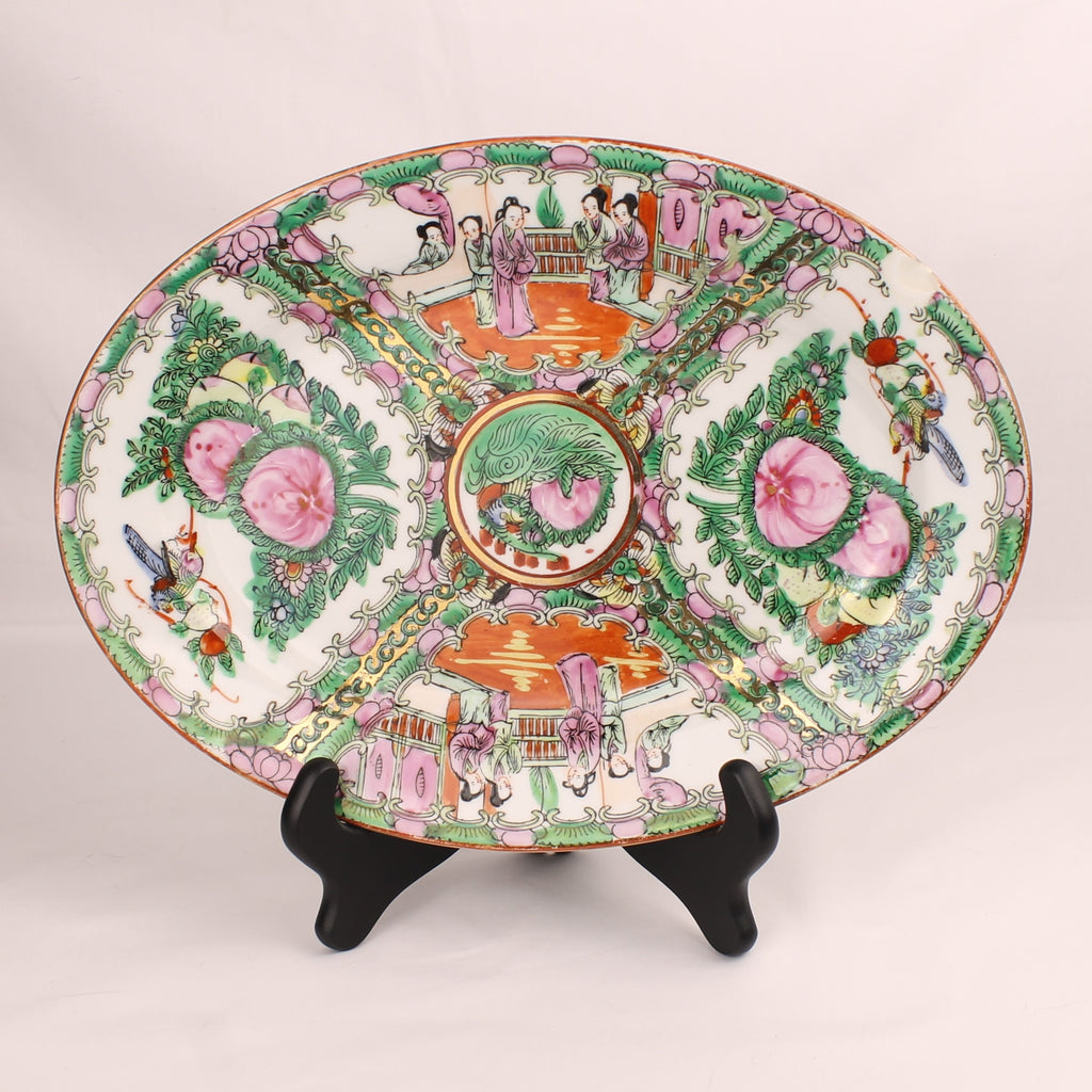 Chinees Ovaal Serveerbord – Rose Medallion – Handbeschilderd – ca. 31 cm
