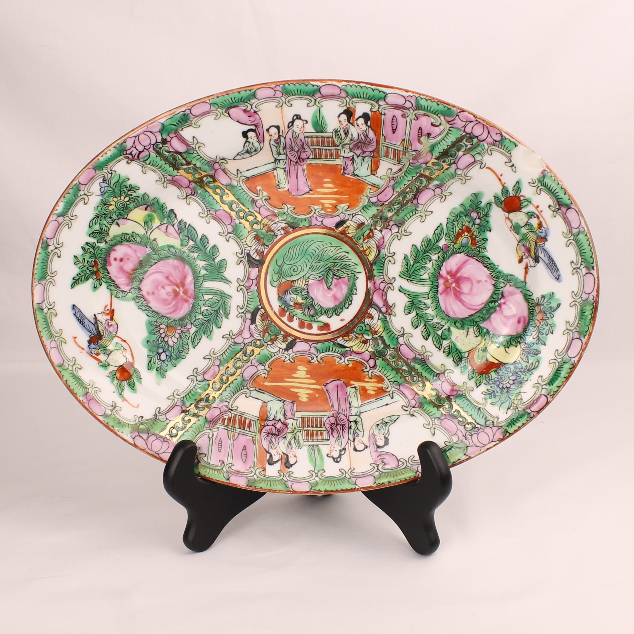 Chinees Ovaal Serveerbord – Rose Medallion – Handbeschilderd – ca. 31 cm
