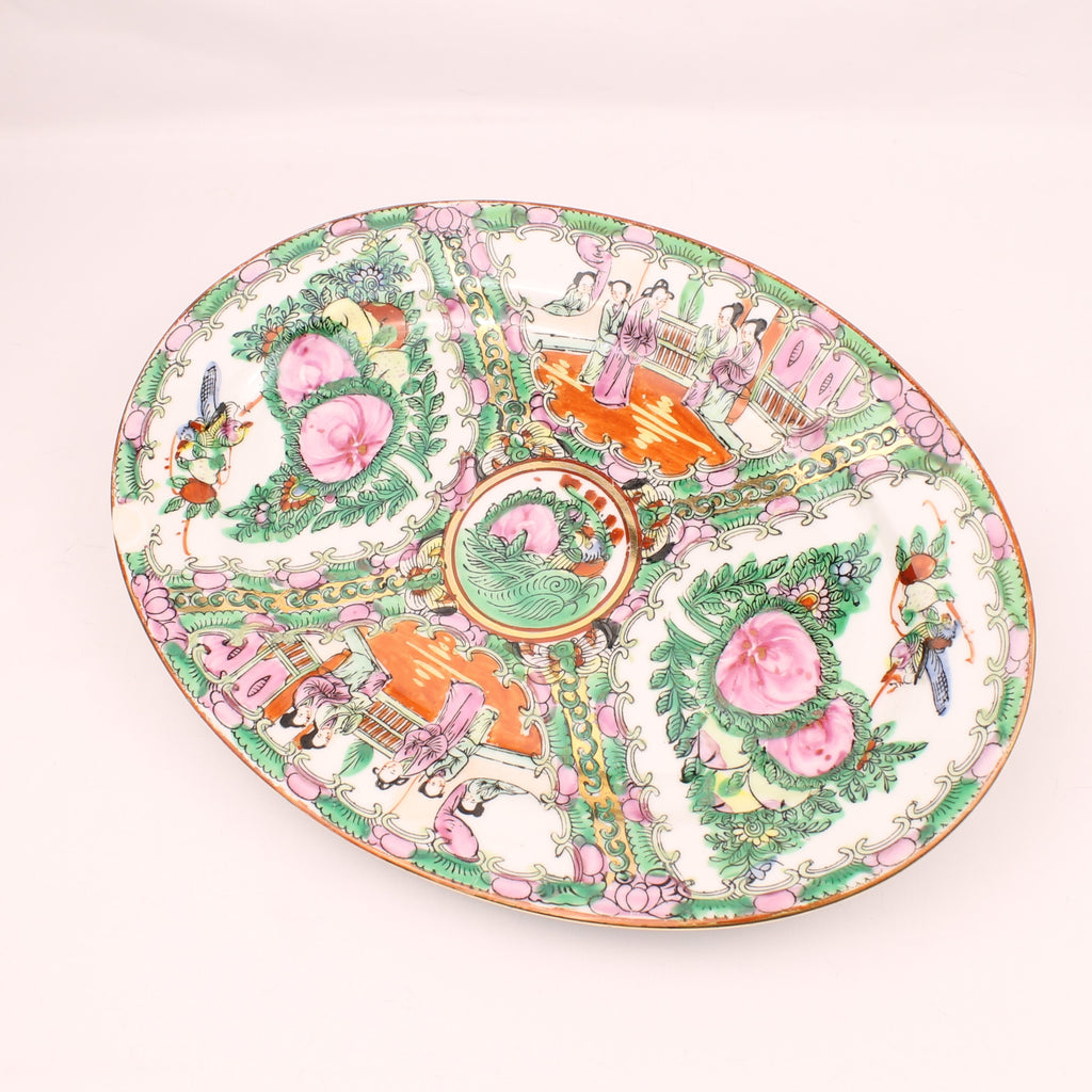 Chinees Ovaal Serveerbord – Rose Medallion – Handbeschilderd – ca. 31 cm