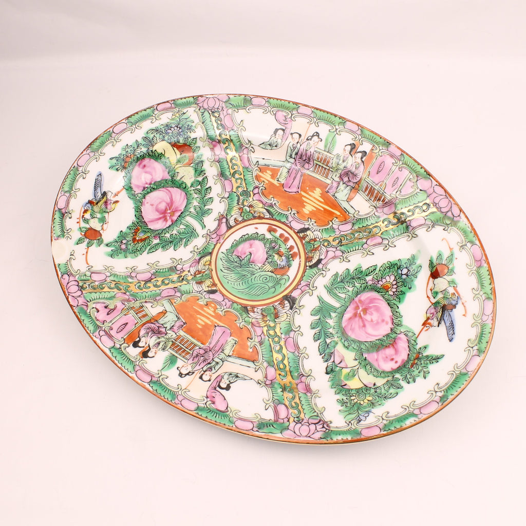 Chinees Ovaal Serveerbord – Rose Medallion – Handbeschilderd – ca. 31 cm