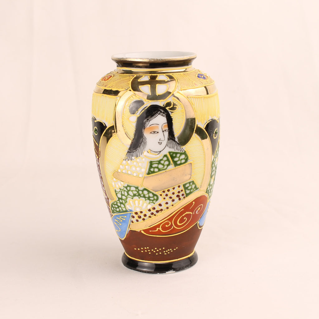 Japanse Satsuma Moriage Vaasje 12.5 cm - Handbeschilderd & Rijk Verguld - ca. 1940–1970