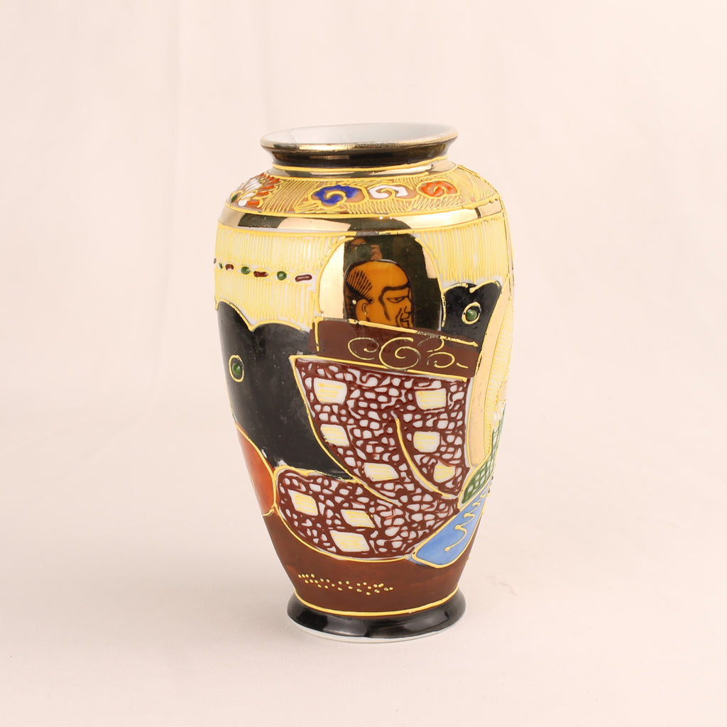 Japanse Satsuma Moriage Vaasje 12.5 cm - Handbeschilderd & Rijk Verguld - ca. 1940–1970